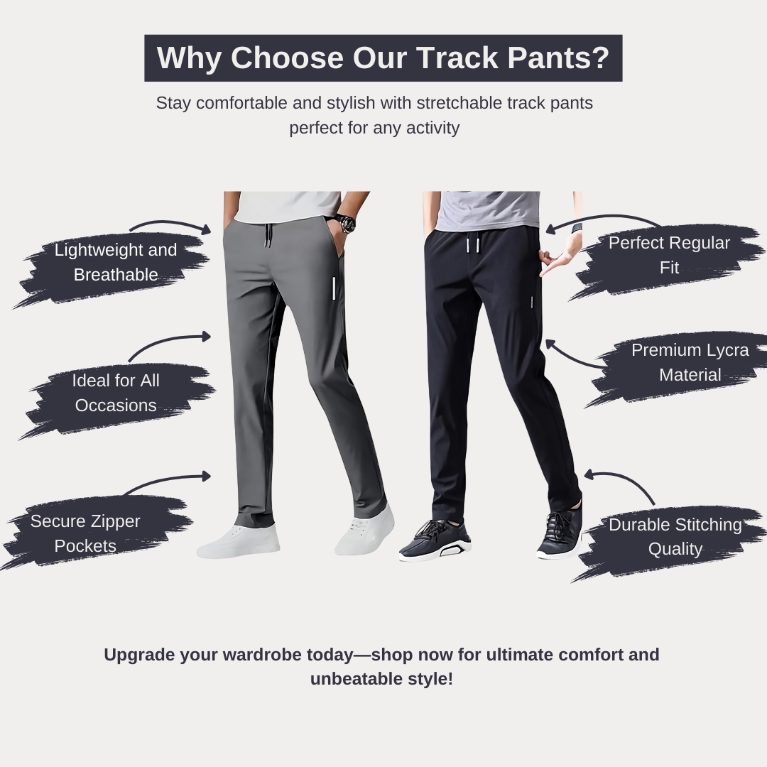 Combo of 2 Men's Sports Regular Fit Lycra Track Pant with Two Side Pockets ( Black + Grey )