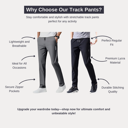 Combo of 2 Men's Sports Regular Fit Lycra Track Pant with Two Side Pockets ( Black + Grey )